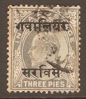 Gwalior 1903 3p Pale grey - Official stamp. SGO29.